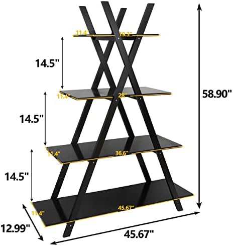 Nouva 4 Tier Ladder Bookshelf Storage Shelves, A Frame Wooden Ladder Open Display Shelves Floor Shlef Storage Furniture 