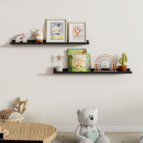 Dreamland Picture Ledge Shelf for Wall, Floating Shelves Set of 2, 36 Inch Long Floating Shelves with Lip for Living Room, Bedroom, Bathroom, Kitchen, Black