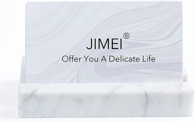JIMEI Business Card Holder for Desk - Business Card Display Holder - Made of White Carrara Marble - Desk Organizer Stand for 25 Business Cards - Cute Office Desktop Accessory for Men and Women