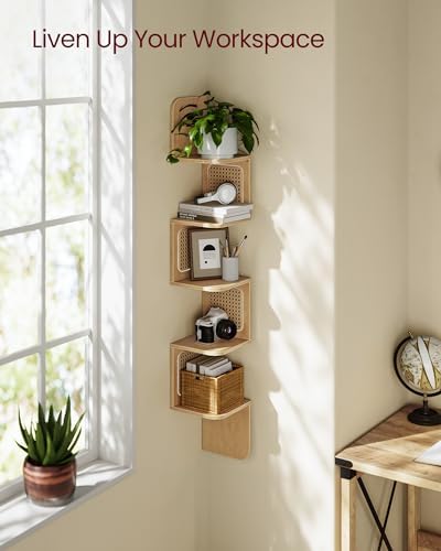 VASAGLE 5-Tier Corner Shelf, Wall Mounted Floating Shelf, Boho Wall Decor