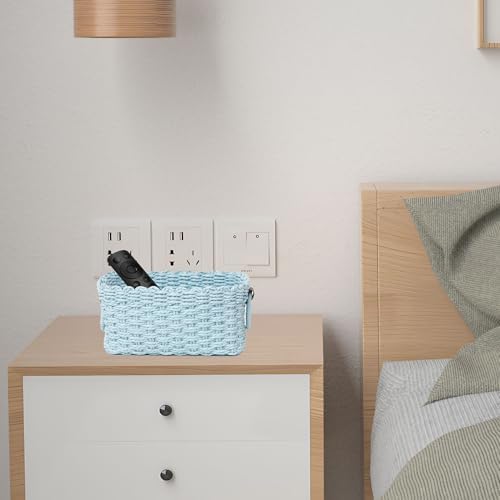 Woven Paper Rope Wicker Basket for Organizing(Set of 3,Blue)