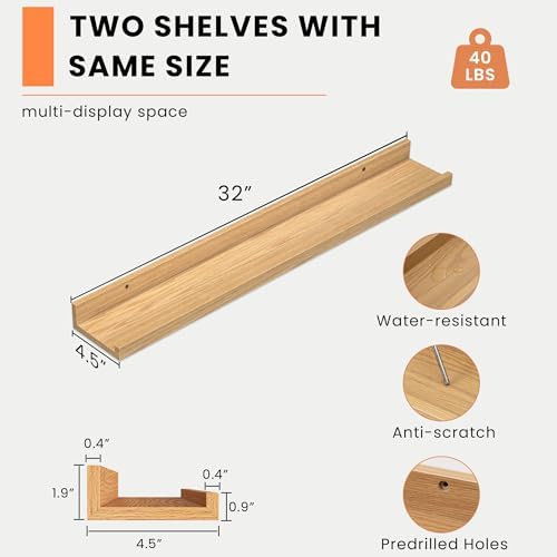 Heimlove Picture Ledge Shelf, Floating Shelves Set of 2, 31.5Inches Picture Shelf for Wall with Ledge, Kids Bookshelf Wa