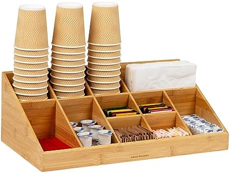Mind Reader Cup and Condiment Station, Countertop Org, Coffee Bar, Rayon from Bamboo Cup, 18.125"L x 9.5"W x 6.5"H, Brow