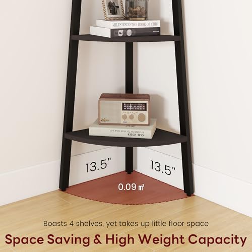 Corner Shelf, 4 Tier Ladder Corner Bookshelf, Rustic Brown