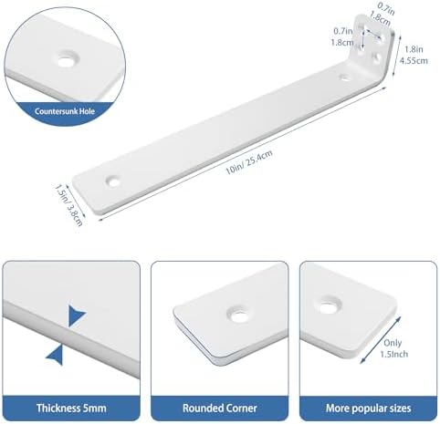 Shelf Brackets 10 inch, Heavy Duty Shelf Bracket 8 Pack L Brackets White Metal Wall Bracket for Shelves Support Bracket 