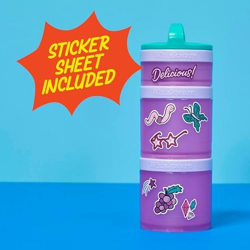 Whiskware Solid Snack Containers, 3 Stackable Snack Cups, Green/Purple