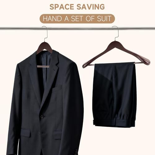 Wooden Suit Hangers with Non Slip Pants Bar, Dark Cherry, 36-Pack, 16"