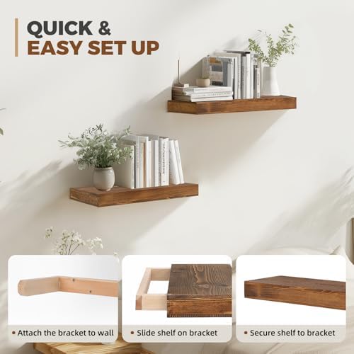 Floating Shelves, 17 Inch Wall Mounted Shelves, Set of 2, Brown