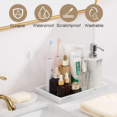 Luxspire Resin Bathroom Vanity Tray Countertop Organizer, M, Marble White