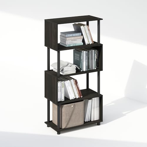 Furinno Reed 5-Tier Geometric Book Shelf with Open Shelf, Espresso