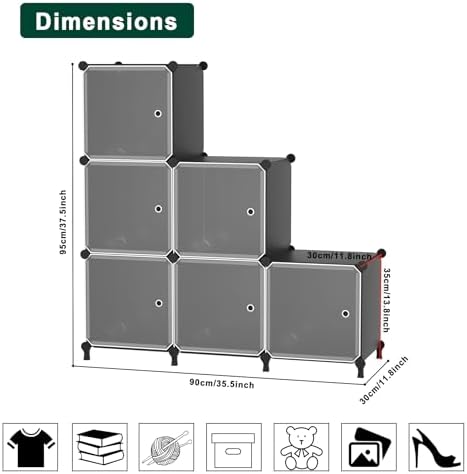 6Cube Storage Organizer Modular Stackable with Doors Black