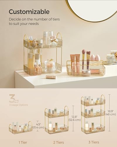 SONGMICS 3-Tier Makeup Organizer, Square, Customizable