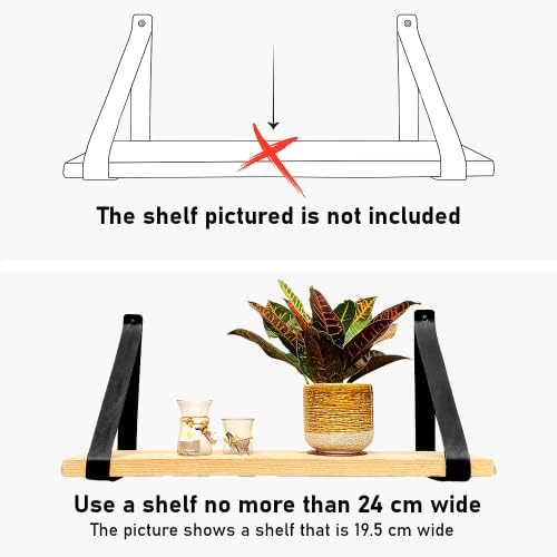 Brute Strength - PU Leather Shelf Brackets - Black - 6 Pieces - Floating Shelf Set - Wall Brackets - Shelf Straps - Faux