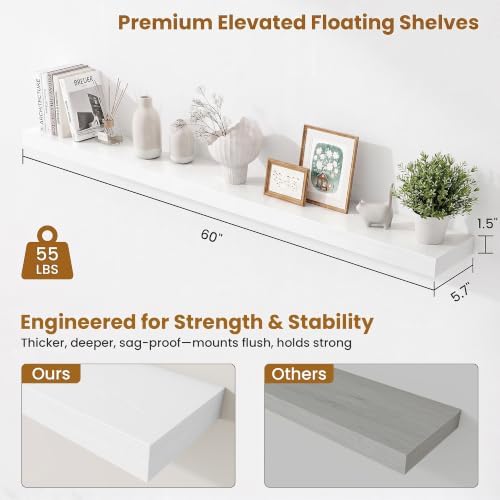 Fun Memories 60 Inch Fireplace Mantel Set of 2, Long Floating Shelf for Bedroom|Living Room, Wall Mounted Farmhouse Disp
