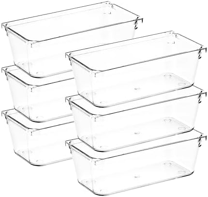 6 Pack Drawer Organizers, 3"X 6" Clear Acrylic Storage Bins