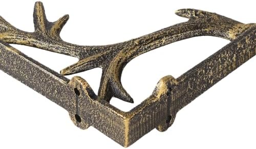 2PCS Cast Iron Deer Antler Wall Shelf Brackets, 6.2in (H), Black & Gold