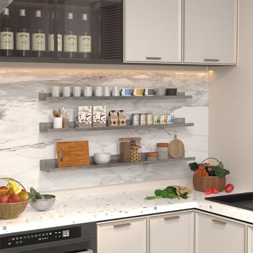 Giftgarden 47 Inch Gray Floating Shelves for Wall Mount, Grey Wood Wall Shelf Ledge for Bathroom Bedroom Living Room Kit