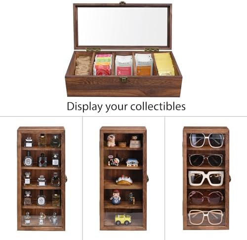 Ikee Design Wood 5 Shelf Wall-Mounted Case Display,Tempered Glass Door