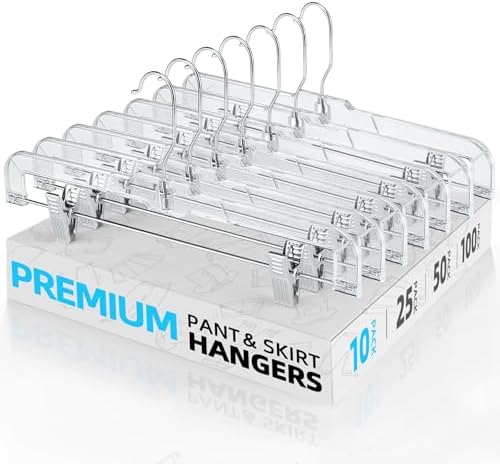 HOUSE DAY Clear Pants Hangers with Clips 10 Pack, 14'' Skirt Hangers