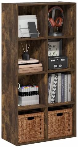 Furinno LUDER Book Shelf, 8-Cube Bookshelf, Bookcase, Amber Pine