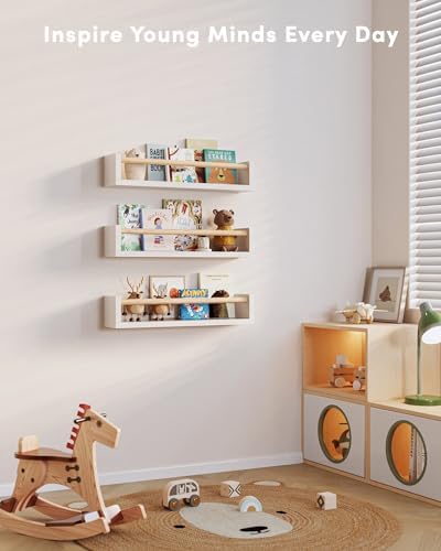 G&W Gruwald Nursery Book Shelves, Set of 3, Wall Bookshelf, Book Shelf for Kids Rooms, Wall Book Shelves for Bedroom Kids, Floating Shelf, Nursery Decor