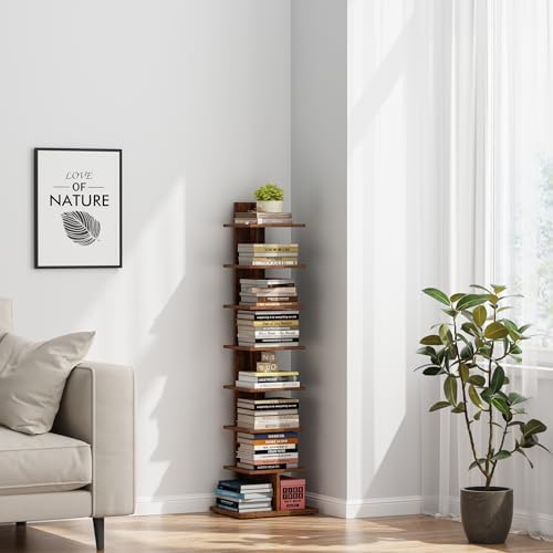TUTOTAK Book Shelf, Narrow Spine Bookshelf, 8-Tier Bookcase for Small Space