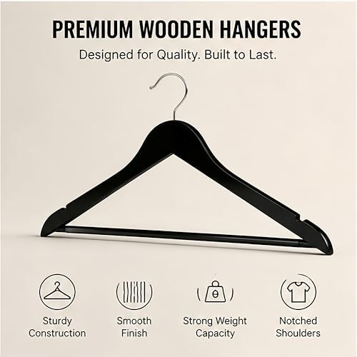 30 Pack Maple Wooden Hangers, Natural Wood Clothes Hangers with 360° Swivel Hook, Non-Slip Shoulder Notches, Durable Hea