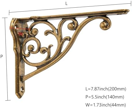 Ornate Decorative Shelf Brackets 8 inch Small Wall Mounted Shelving Bracket 4 Pack Antique Brass Vintage Shelf Bracket V