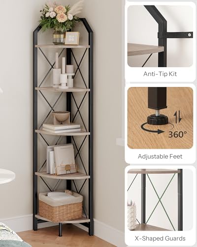 CHOEZON 5-Tier Corner Shelf, Industrial Corner Bookshelf, 59.4" Corner Storage Stand, Plant Stand Display Shelf, Corner 