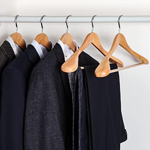 TOPIA HANGER Set of 6 Luxury Natural Wooden Coat Hangers, Premium Wood Suit Hangers, Glossy Finish with Extra-Wide Shoulder, Thicker Chrome Hooks & Anti-Slip Bar CT02N
