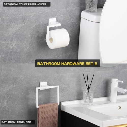 GERZWY 2 Piece Bathroom Hardware Set Towel Ring and Toilet Paper Holder SUS 304 Stainless Steel Wall Mounted, White