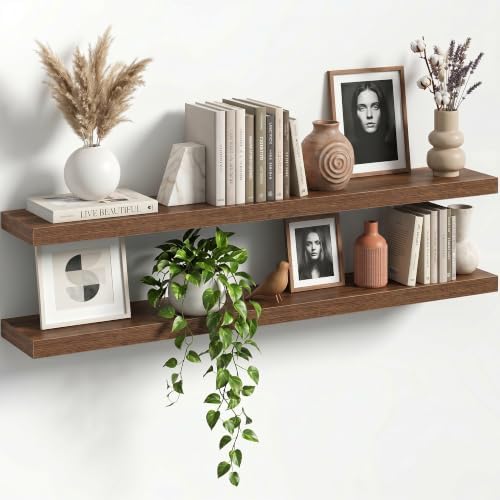 48" Floating Shelves for Wall, Set of 2, 8" Deep, 1.5" Thick, Walnut Finish