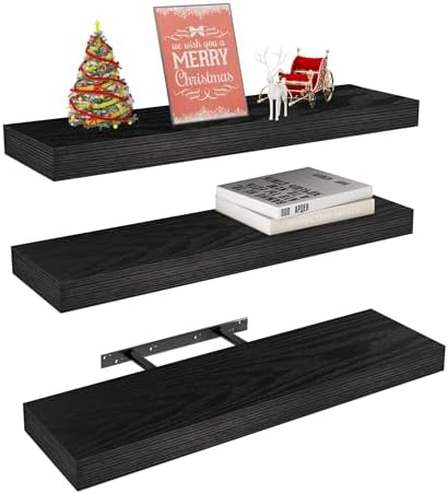 Vervida® Black Rustic Floating Wall Shelves 24in Set of 3 Hidden