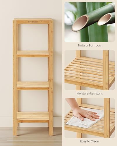 SONGMICS 4-Tier Bamboo Shelf, Freestanding Bathroom Storage Rack