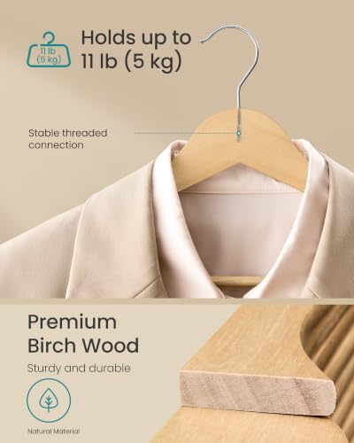 SONGMICS Wooden Hangers, 50 Pack, Basic Wood Clothes Hangers, Space Saving