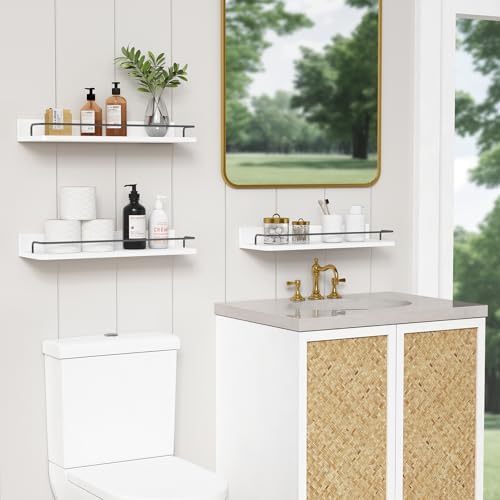 Forbena White Floating Shelves Bathroom Shelves Over Toilet Set of 3, Bathroom Organizers and Storage Shelves Wall Mount