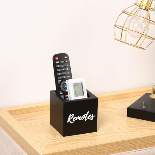 Remote Control Holder, Wooden Tv Remote Holder, Remote Holder for Table, Remote Control Storage Organizer Caddy (for 2 or 3 Remote Controls) 3.5 x3.5x3.5 - Black
