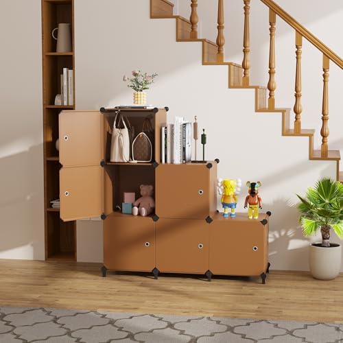 6Cube Storage Organizer Modular Stackable with Doors Brown