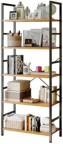 Sweetcrispy 5 Tier Bookshelf, Bookcase Shelf Storage Organizer, Wood