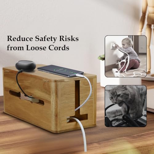 Acacia Wood Cord Management Box, Magnetic Lid, Hide Cable & Cord Organizer