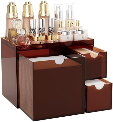 Youdepot Amber Acrylic Face Towel Holder with 3 Drawers