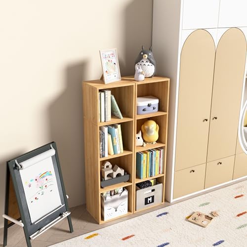 4-Tier Wooden Cube Storage Organizer, 42 Inch Tall Bookcase & Display Shelf with 4 Open Cubes, Freestanding DIY Closet S