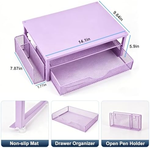Spacrea Computer Monitor Stand with Drawer and Pen Holder, Purple