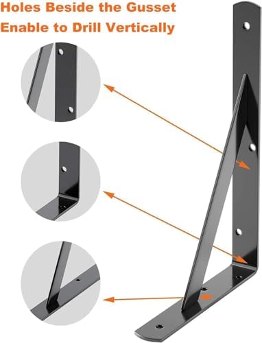 LuckIn 4 Pack Heavy Duty Shelf Bracket 12 Inch, Wall Shelf Brackets for Floating Shelves, L Brackets with 90 Degree Tria