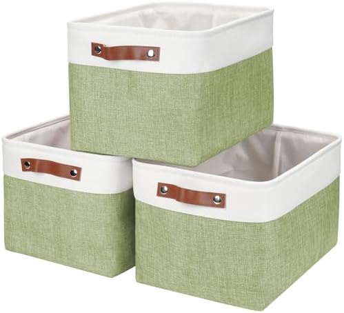 Bagnizer Storage Bins Large Fabric Storage Baskets for Shelves 3 Pack, Decorative Linen Closet Baskets with Handles for 