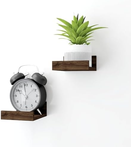 Small Walnut Floating Shelves for Wall, 4 in Shelf with Lip Set of 2