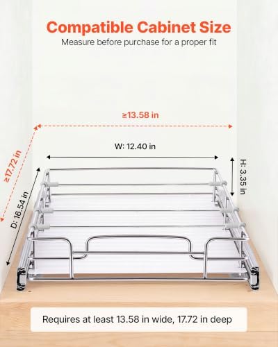 VEVOR Pull Out Cabinet Organizer 12.4" W x 16.54" D Steel Slide Out Drawers