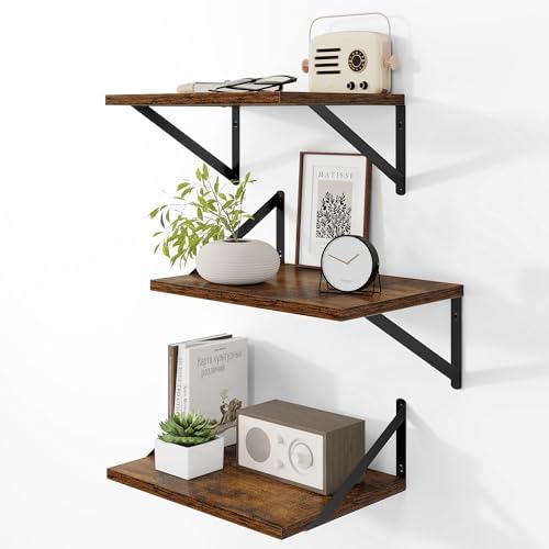 Heimlove 16W x 12D Deep Floating Shelves Set of 3 Rustic Brown