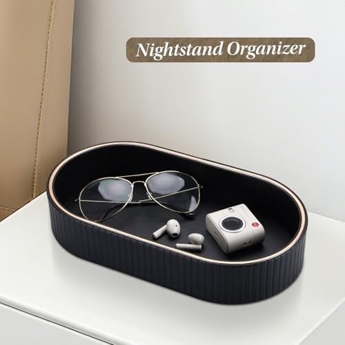 GORESE PU Leather Valet Tray Nightstand Organizer, Oval Perfume Trays Key Bowl Jewelry Dish for Bedside Dresser Entryway