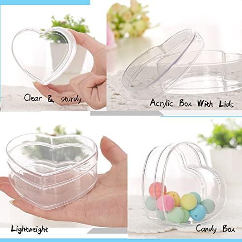 KissYou 24-Pack Acrylic Heart Shaped Box Clear Candy Box, 3.4x3x1.6 Inch